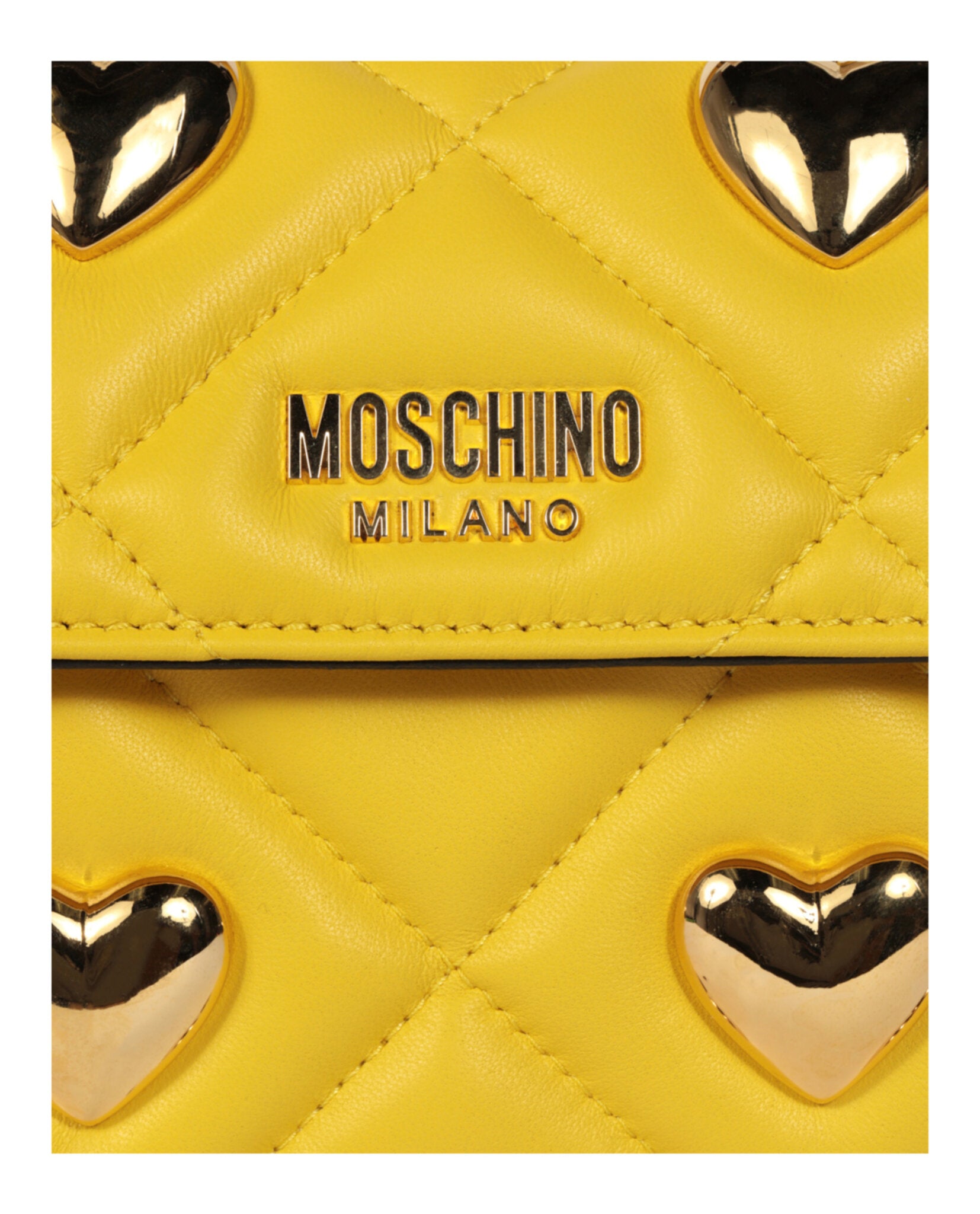 title:Moschino Heart Studs Quilted Shoulder Bag;color:Yellow Square