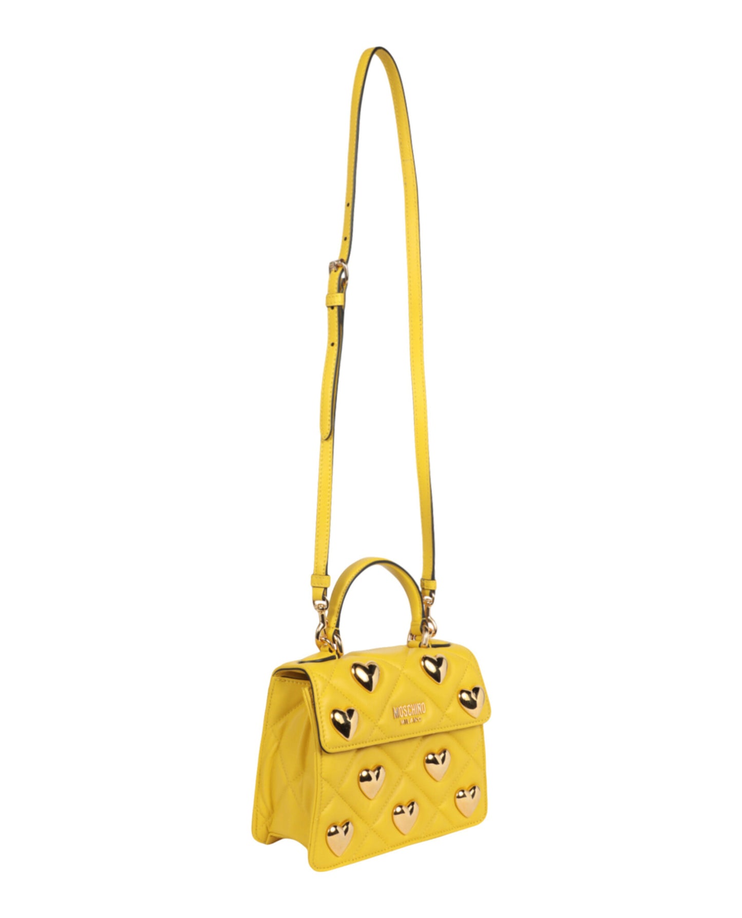 title:Moschino Heart Studs Quilted Shoulder Bag;color:Yellow Square