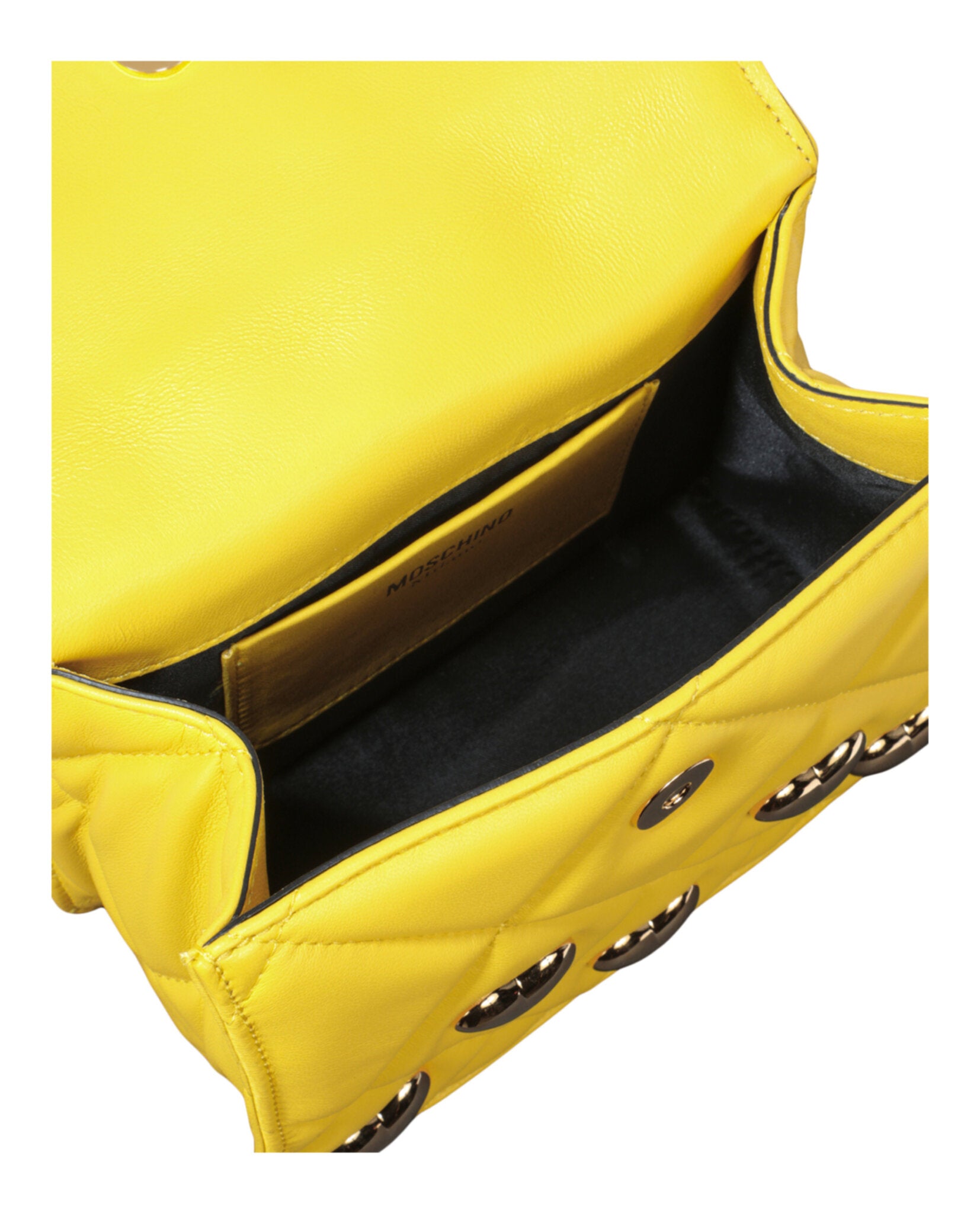 title:Moschino Heart Studs Quilted Shoulder Bag;color:Yellow Square