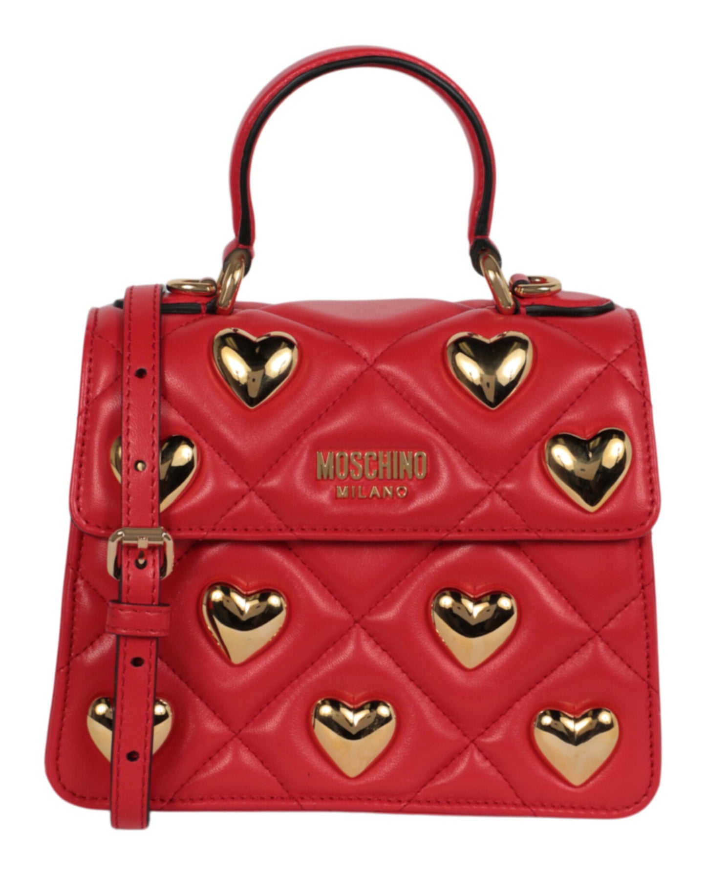 title:Moschino Heart Studs Quilted Shoulder Bag;color:Red square