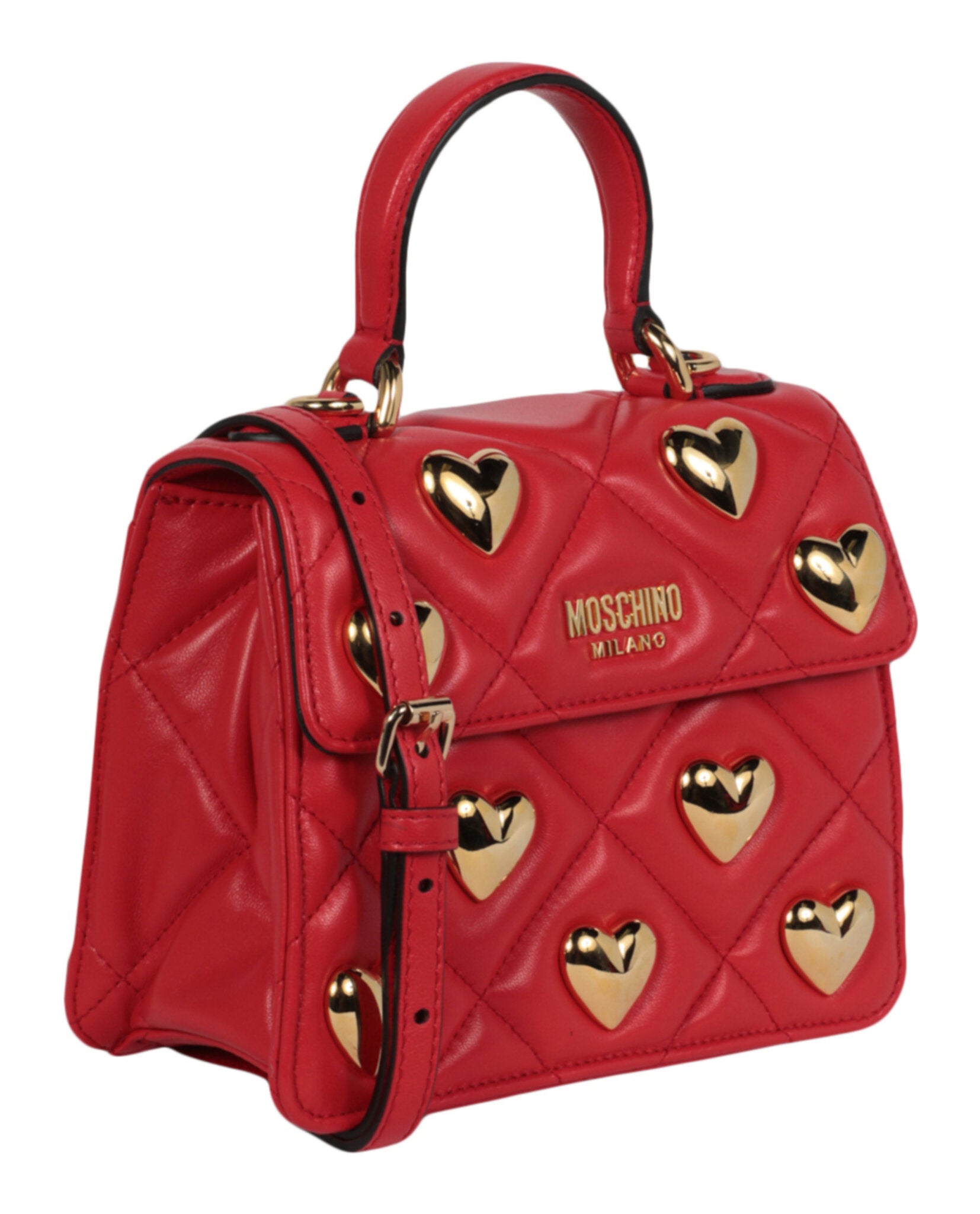 title:Moschino Heart Studs Quilted Shoulder Bag;color:Red square