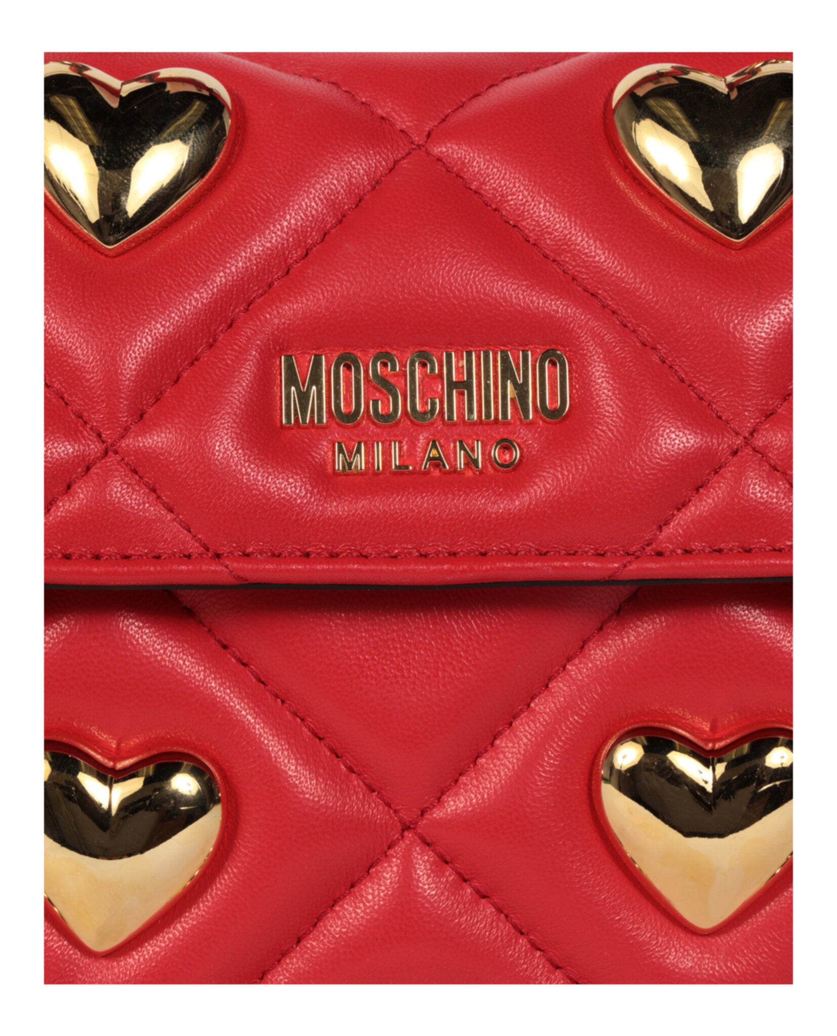 title:Moschino Heart Studs Quilted Shoulder Bag;color:Red square