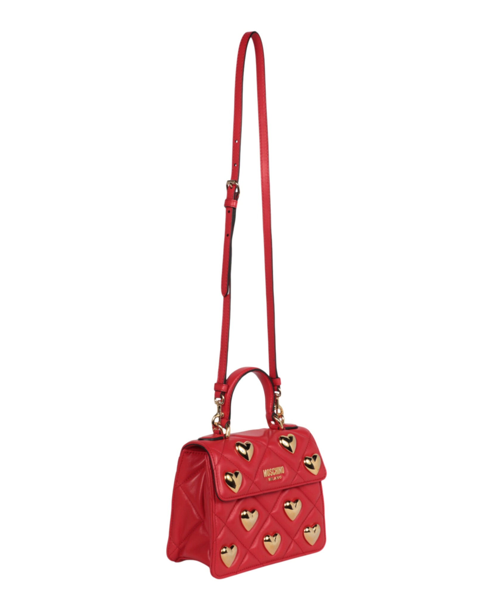 title:Moschino Heart Studs Quilted Shoulder Bag;color:Red square