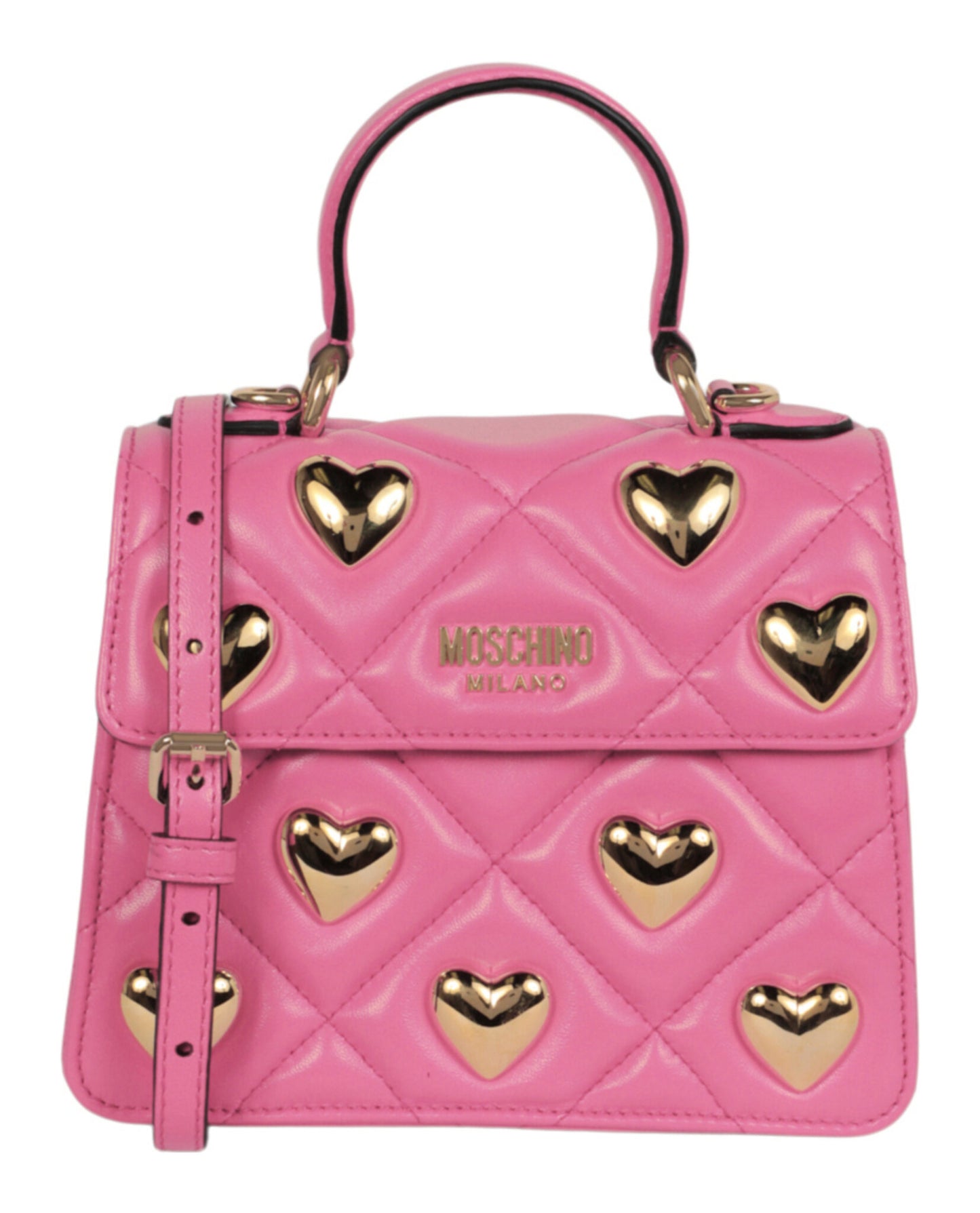 title:Moschino Heart Studs Quilted Shoulder Bag;color:Fuchsia Square