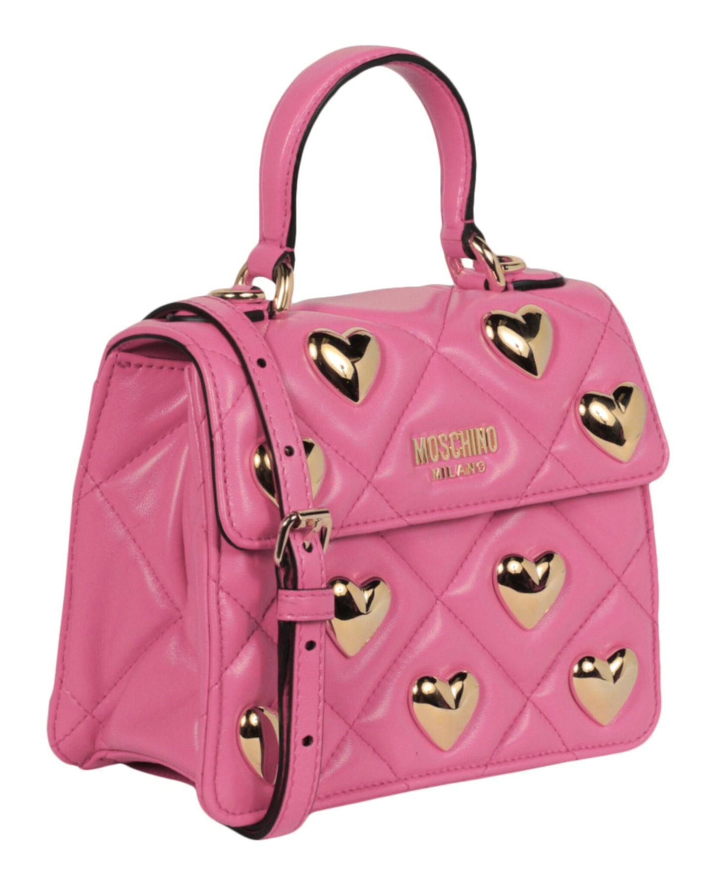 title:Moschino Heart Studs Quilted Shoulder Bag;color:Fuchsia Square