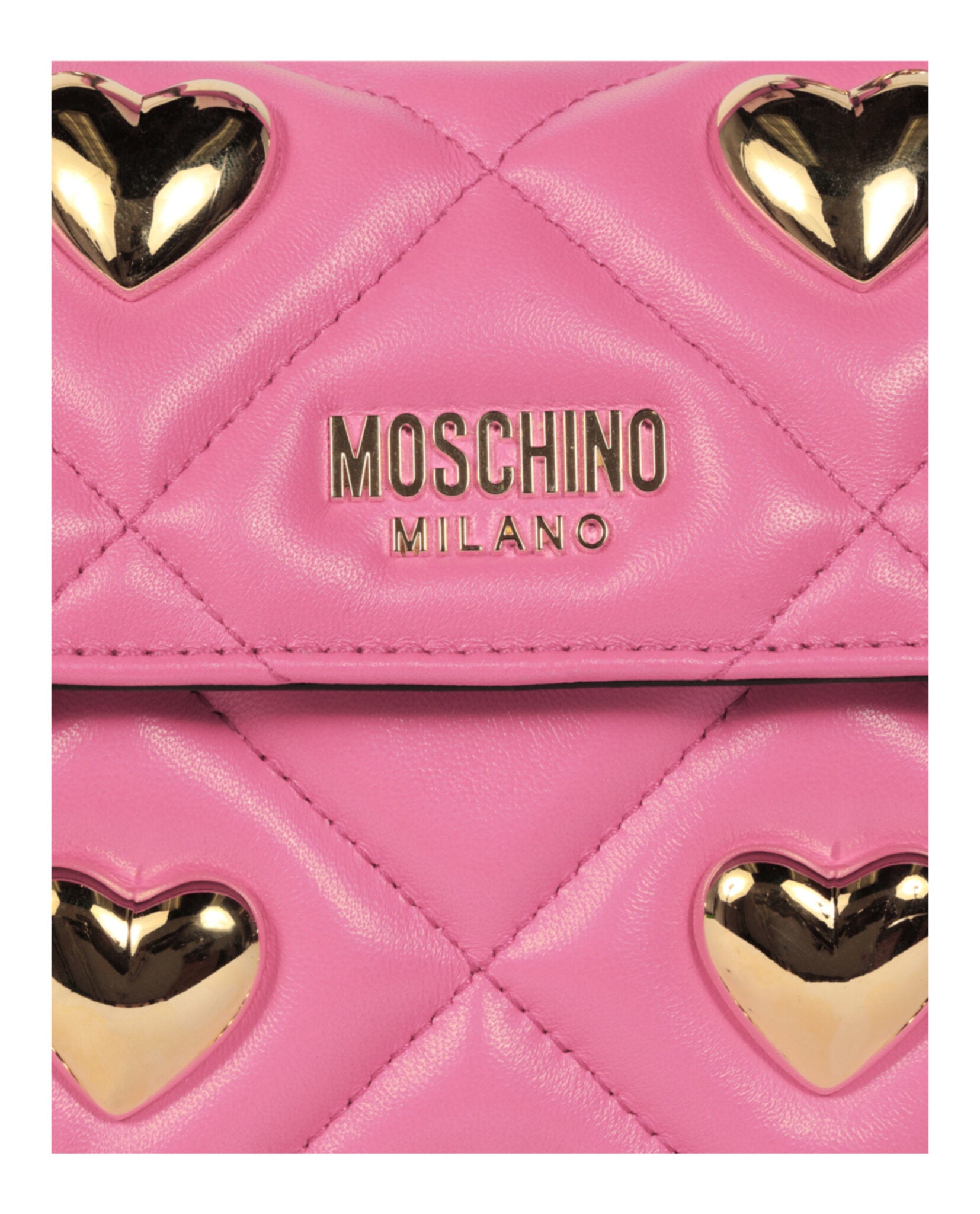 title:Moschino Heart Studs Quilted Shoulder Bag;color:Fuchsia Square