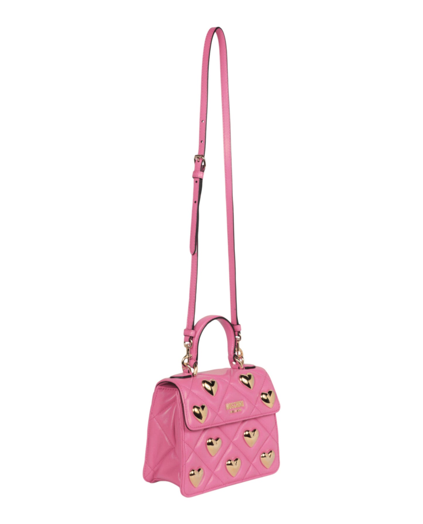 title:Moschino Heart Studs Quilted Shoulder Bag;color:Fuchsia Square