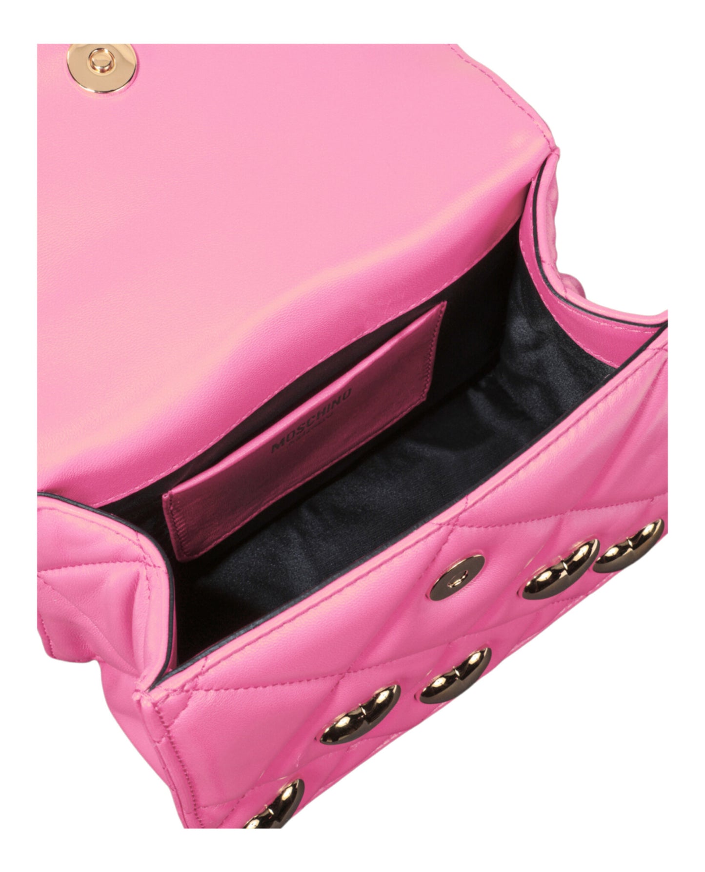 title:Moschino Heart Studs Quilted Shoulder Bag;color:Fuchsia Square