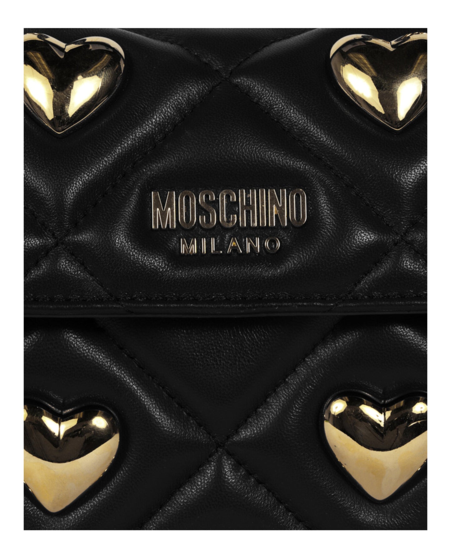 title:Moschino Heart Studs Quilted Shoulder Bag;color:Fantasy Print Black Square