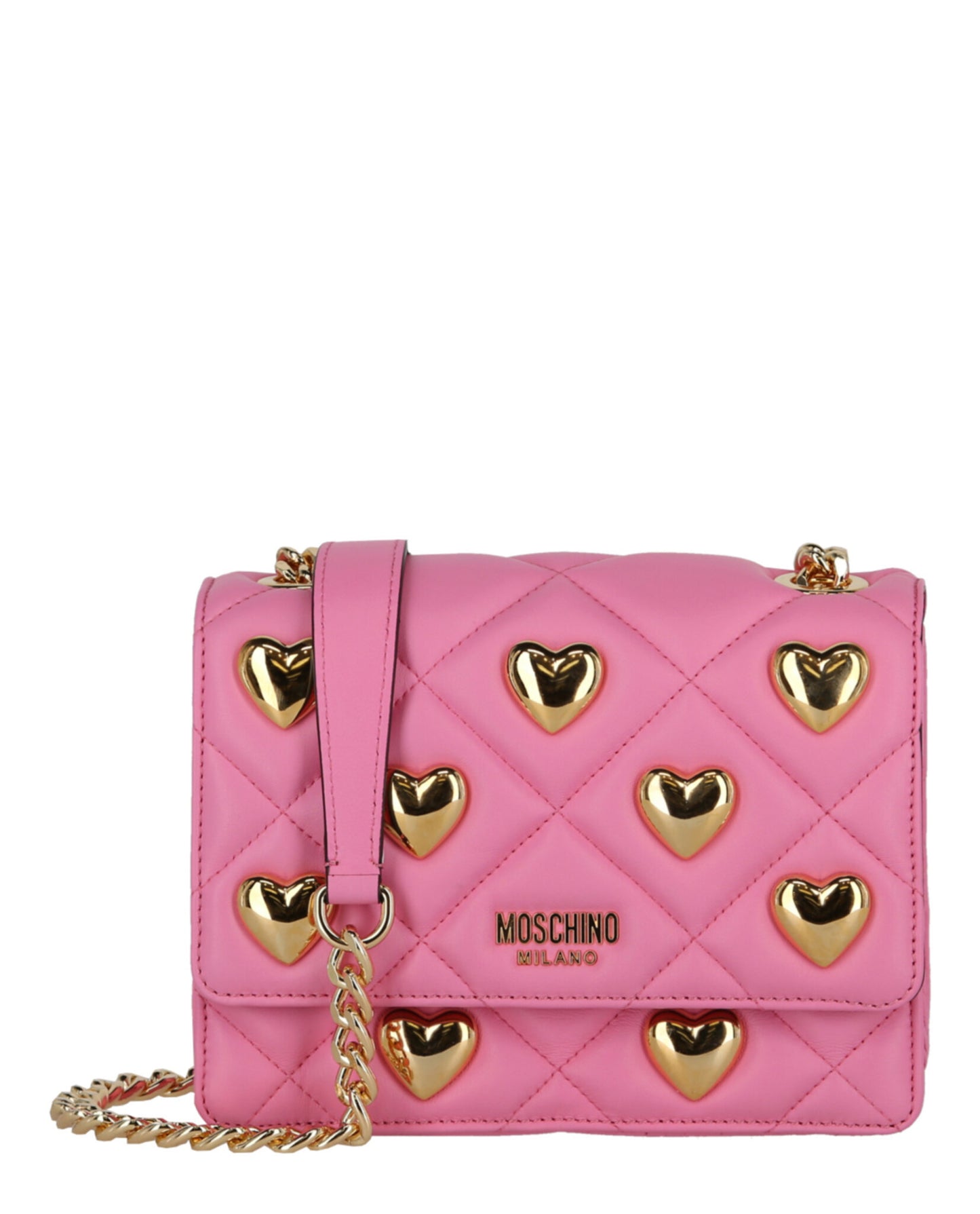 title:Heart Studs Quilted Crossbody Bag;color:Fuchsia