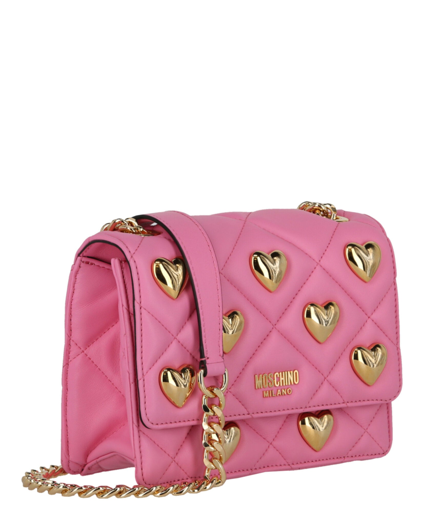 title:Heart Studs Quilted Crossbody Bag;color:Fuchsia