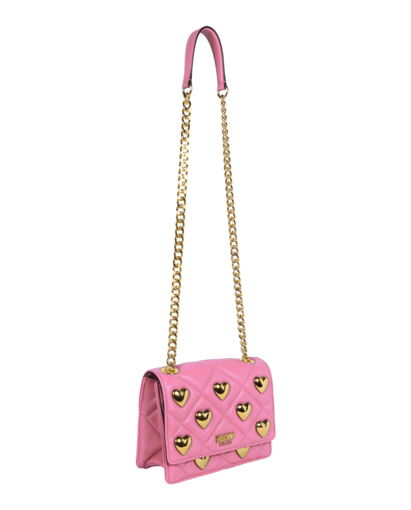 title:Heart Studs Quilted Crossbody Bag;color:Fuchsia