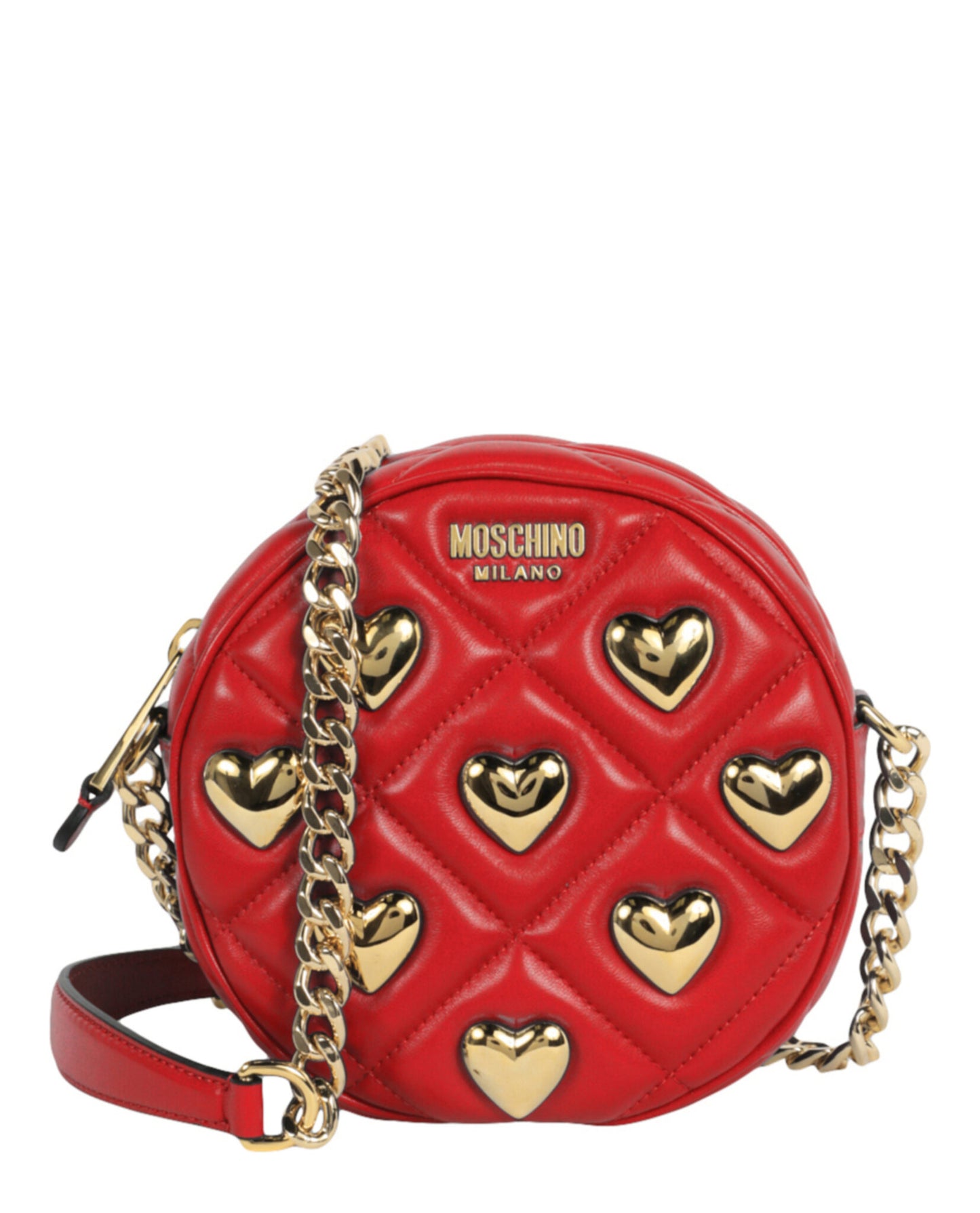 title:Moschino Heart Studs Quilted Shoulder Bag;color:Red Round