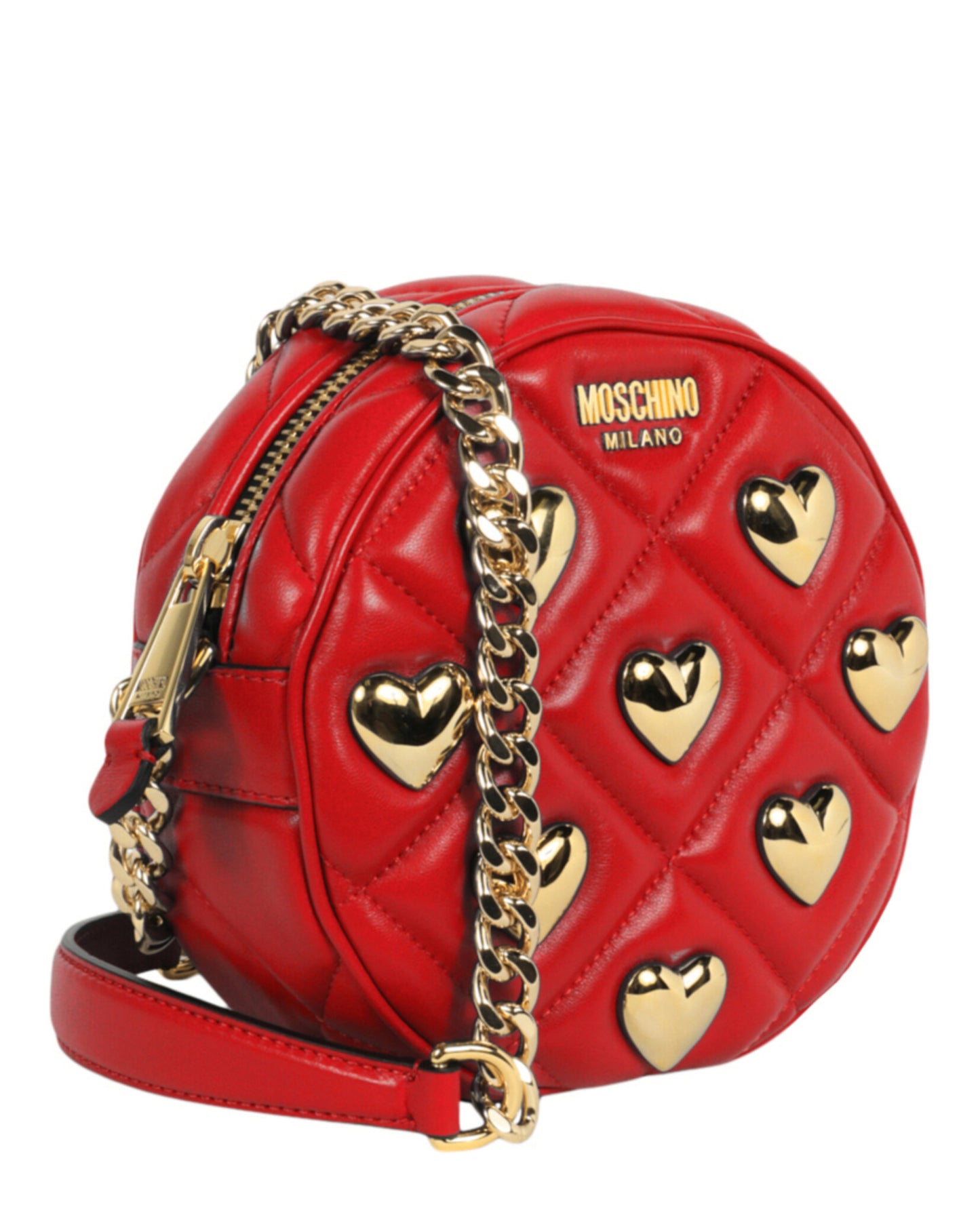 title:Moschino Heart Studs Quilted Shoulder Bag;color:Red Round