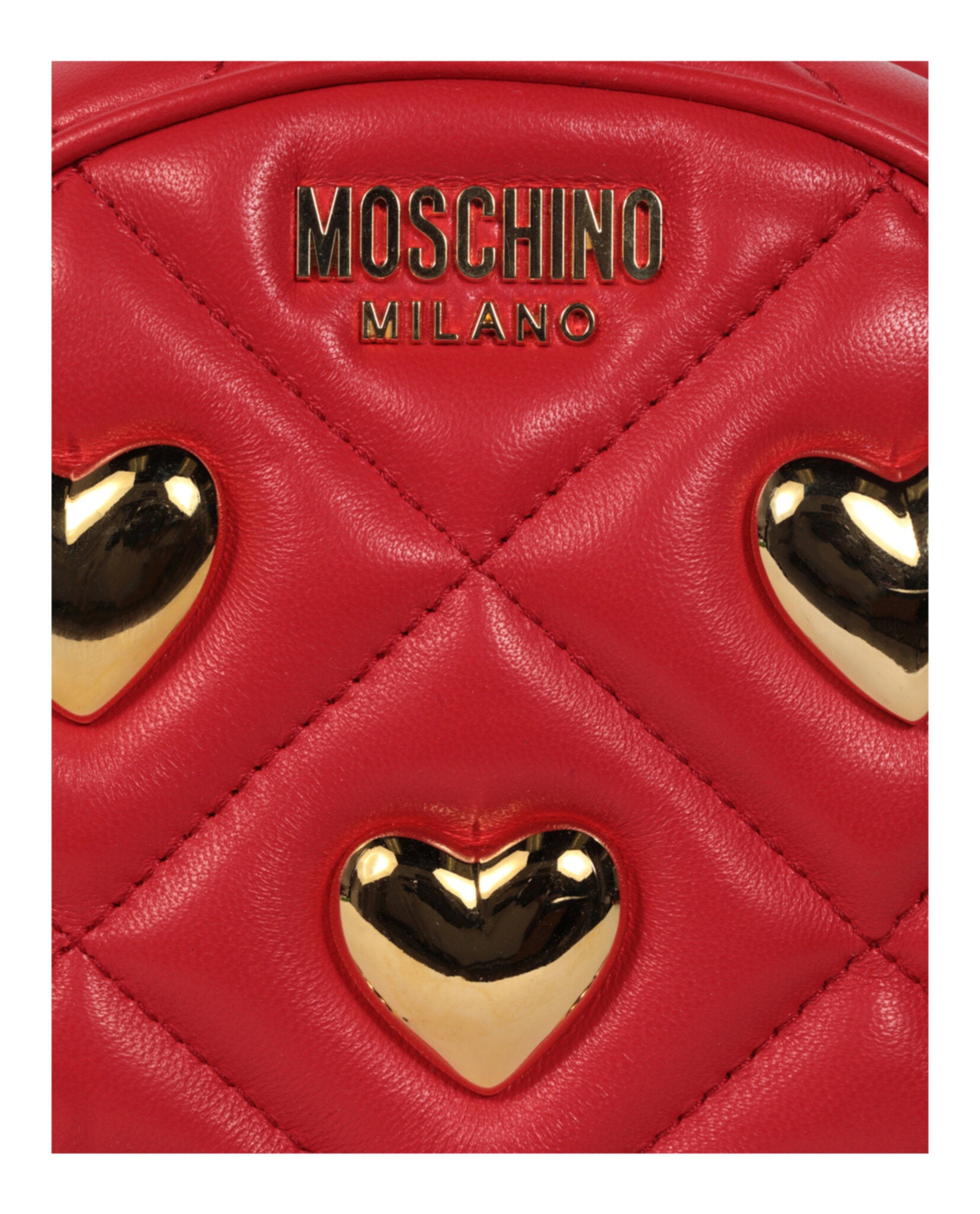 title:Moschino Heart Studs Quilted Shoulder Bag;color:Red Round