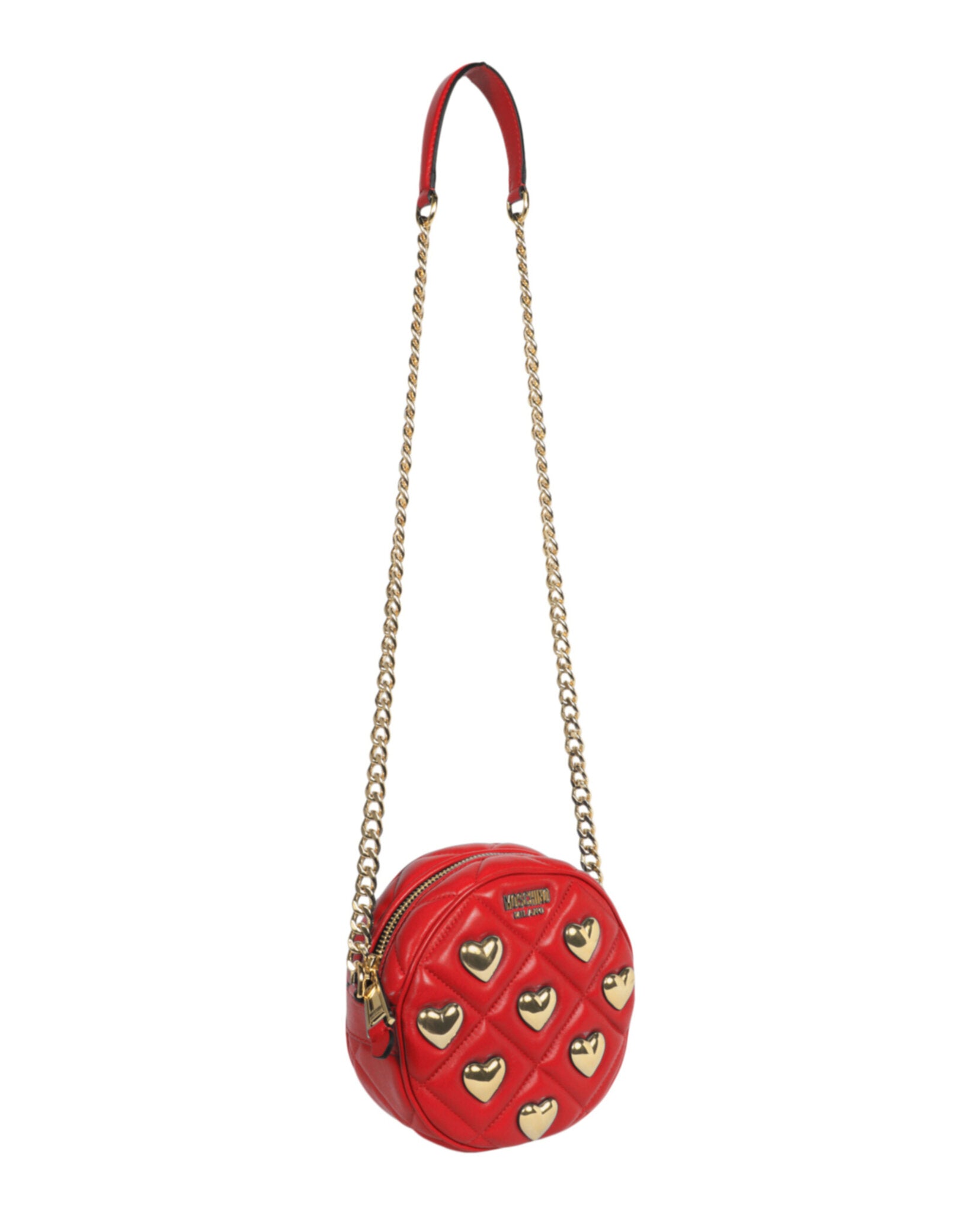 title:Moschino Heart Studs Quilted Shoulder Bag;color:Red Round