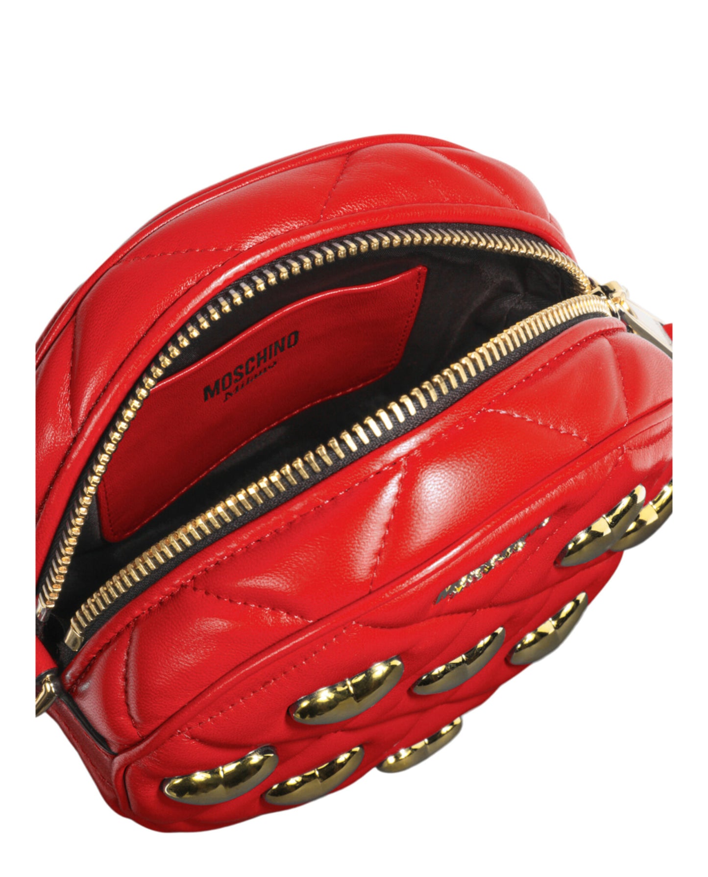 title:Moschino Heart Studs Quilted Shoulder Bag;color:Red Round