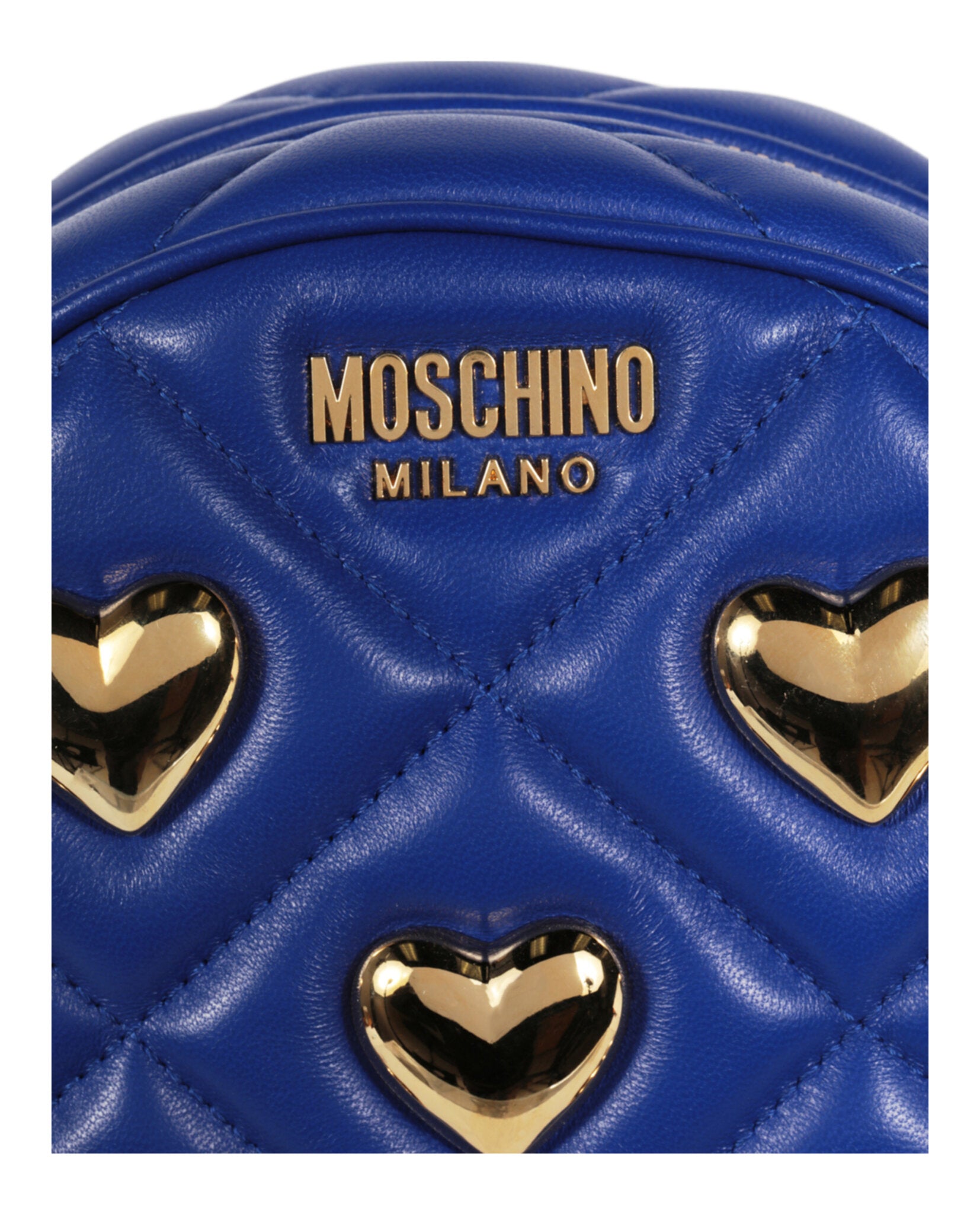 title:Moschino Heart Studs Quilted Shoulder Bag;color:Blue Round