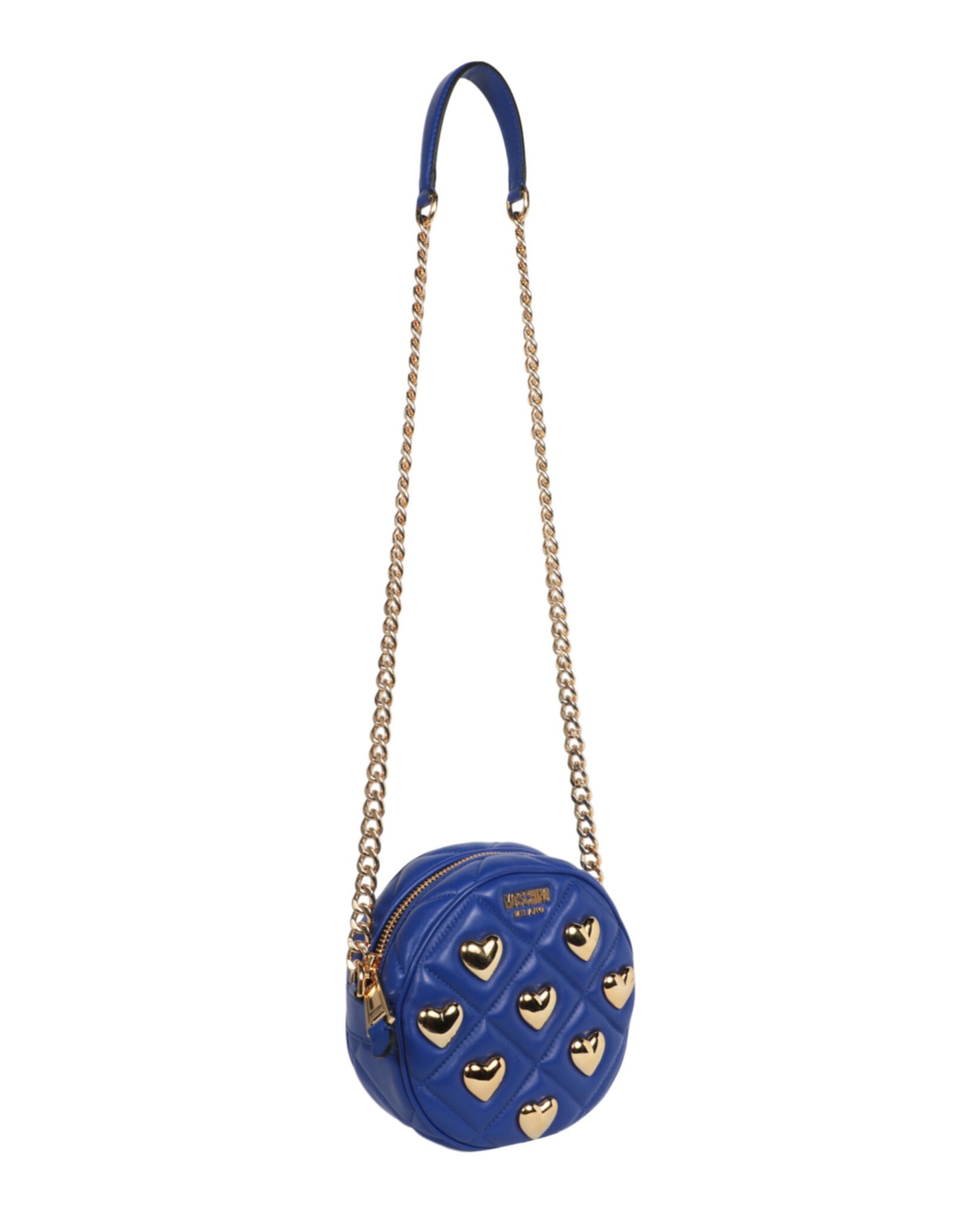 title:Moschino Heart Studs Quilted Shoulder Bag;color:Blue Round