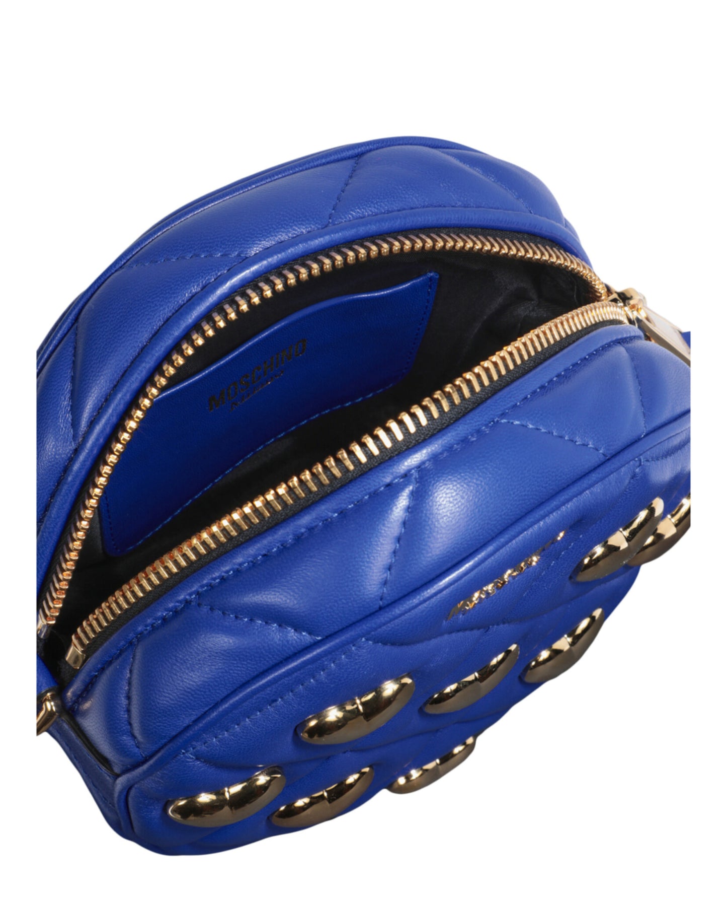 title:Moschino Heart Studs Quilted Shoulder Bag;color:Blue Round