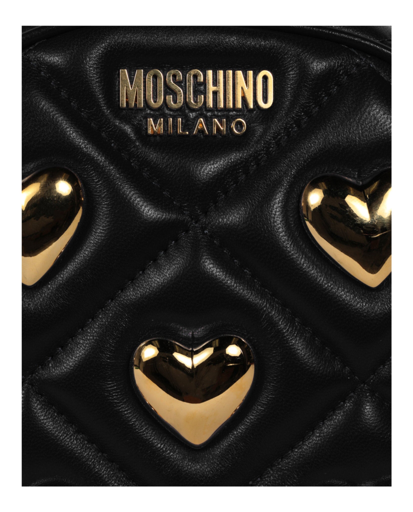 title:Moschino Heart Studs Quilted Shoulder Bag;color:Fantasy Print Black Round