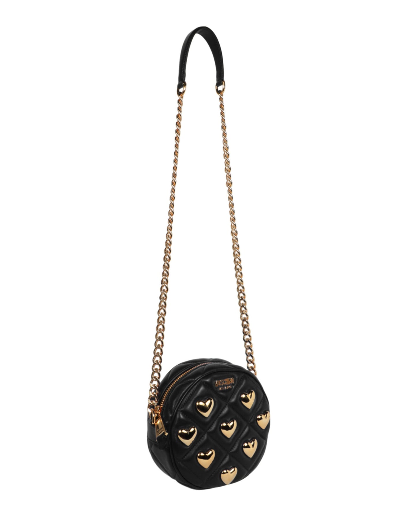 title:Moschino Heart Studs Quilted Shoulder Bag;color:Fantasy Print Black Round