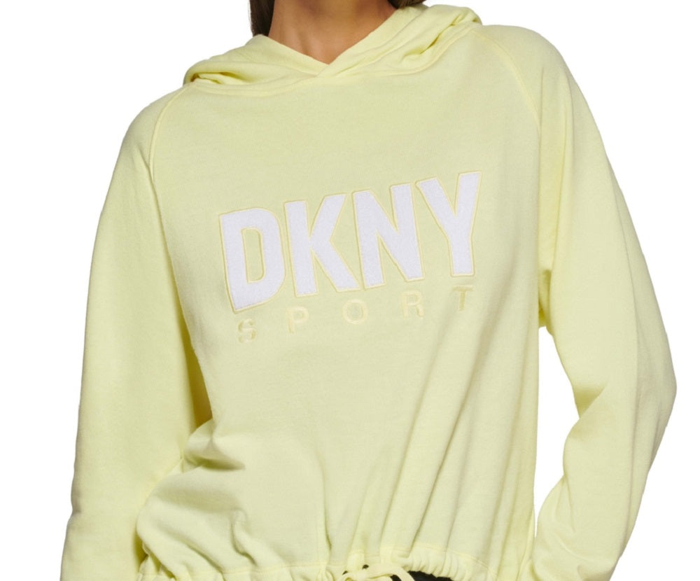 DKNY Women's Drawstring Hem Hoodie Yellow Size X-Large