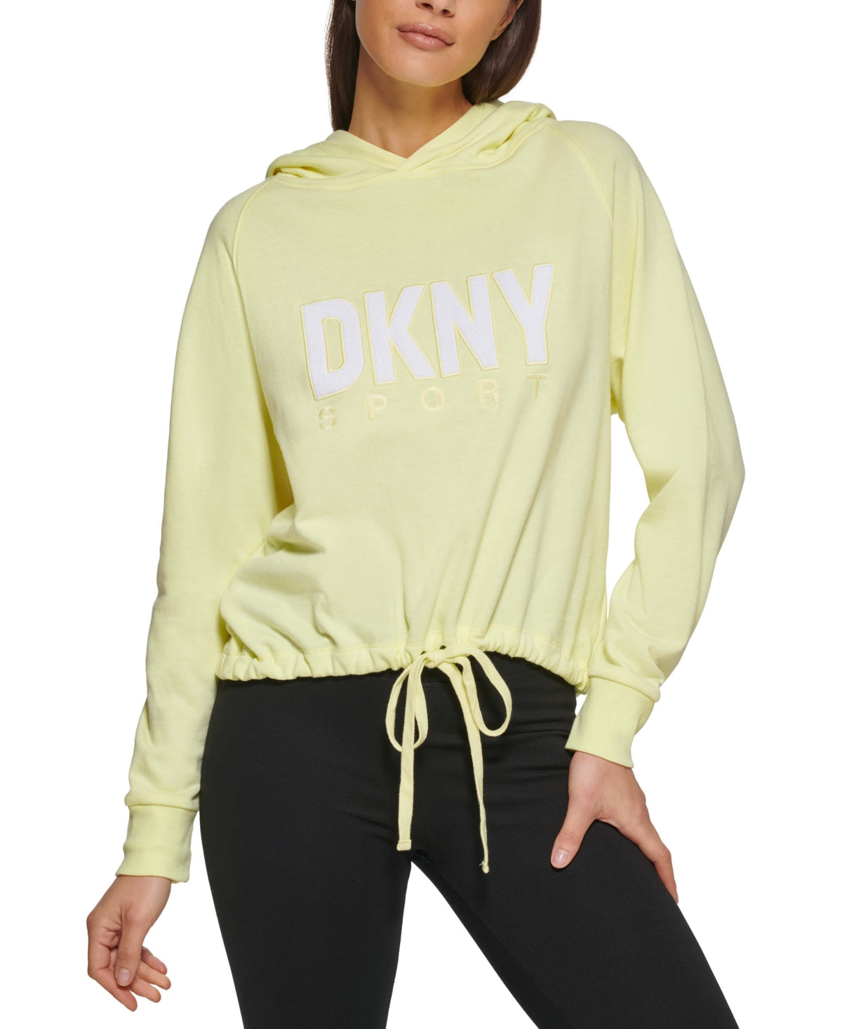 DKNY Women's Drawstring Hem Hoodie Yellow Size X-Large