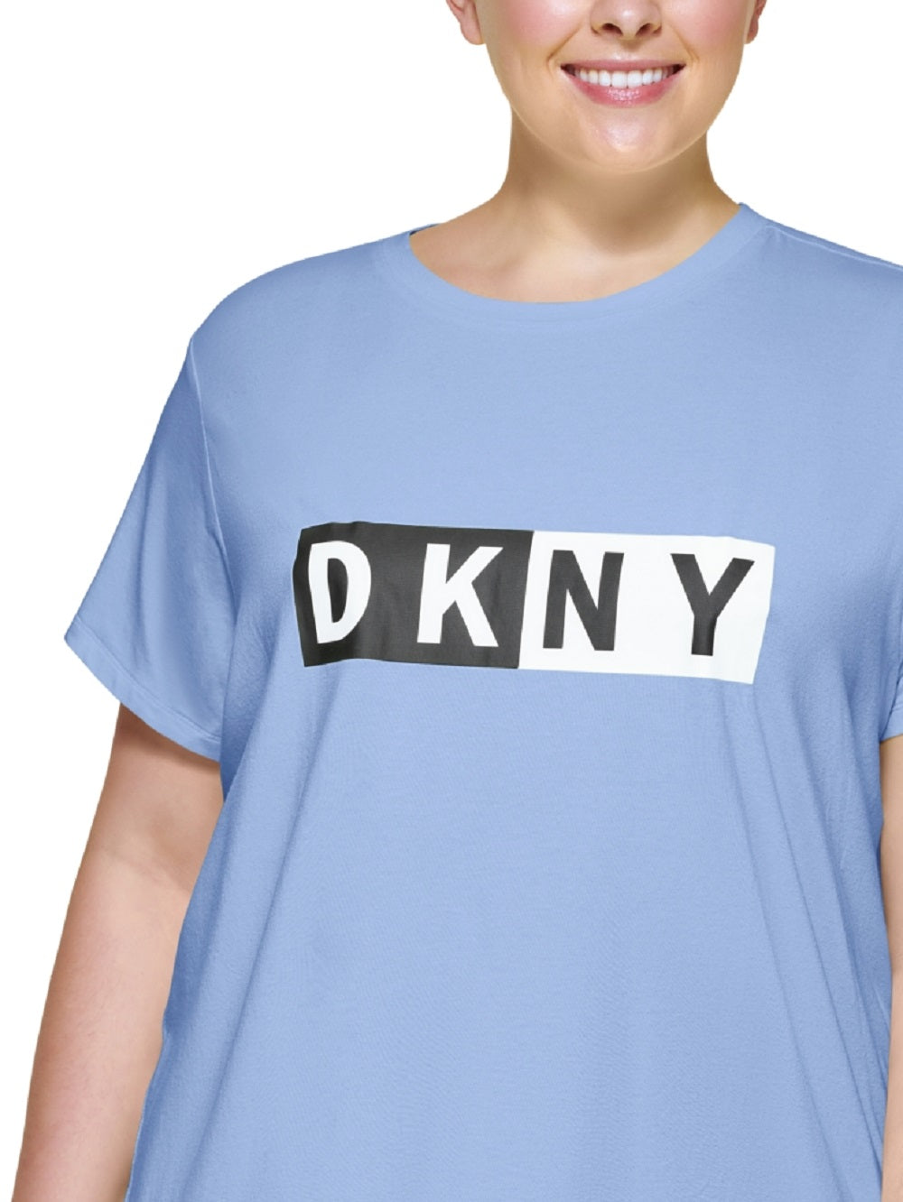 DKNY Women's Two Tone Logo Graphic T-Shirt Blue Size 2X