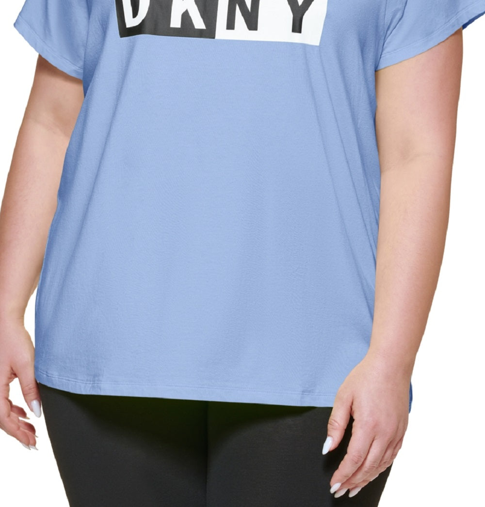 DKNY Women's Two Tone Logo Graphic T-Shirt Blue Size 2X