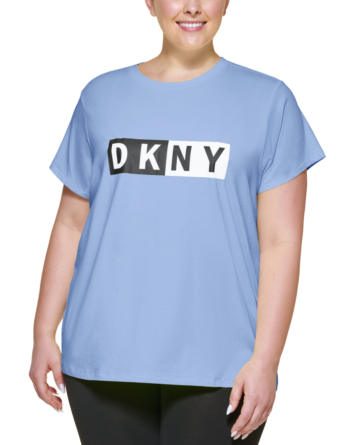 DKNY Women's Two Tone Logo Graphic T-Shirt Blue Size 2X