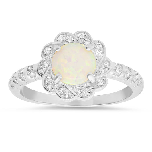 Sterling Silver Opal Floral Ring - Ruumur