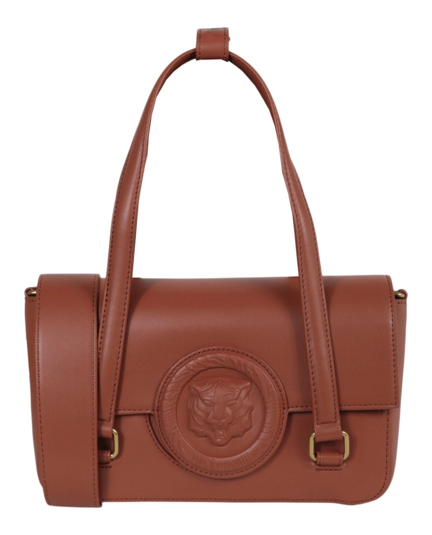 title:Just Cavalli Monochromatic Logo Small Shoulder Bag;color:Brown