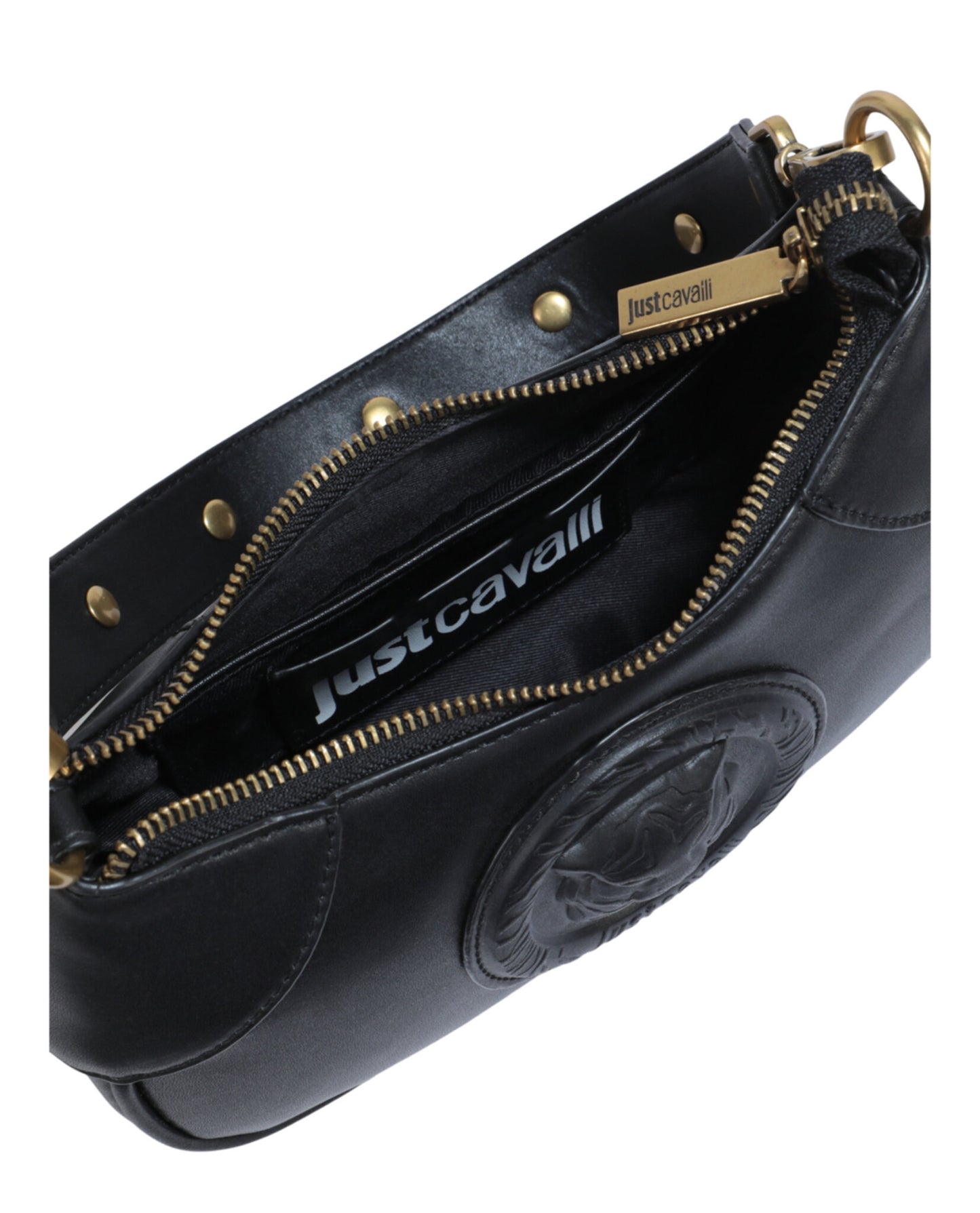 title:Just Cavalli Monochromatic Logo Small Shoulder Bag;color:Black