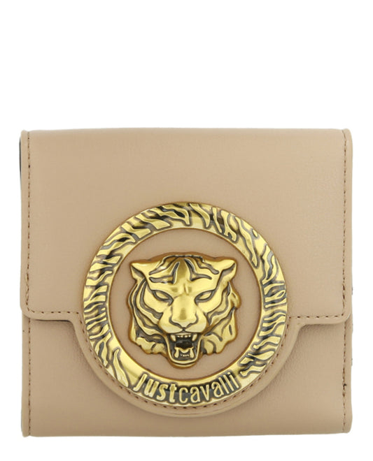 title:Logo Plaque Compact Wallet;color:Taupe