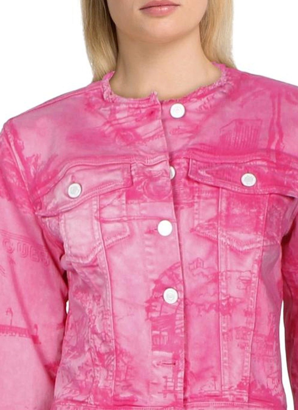 Guess Women's Bella Printed Denim Jacket Pink Size Small