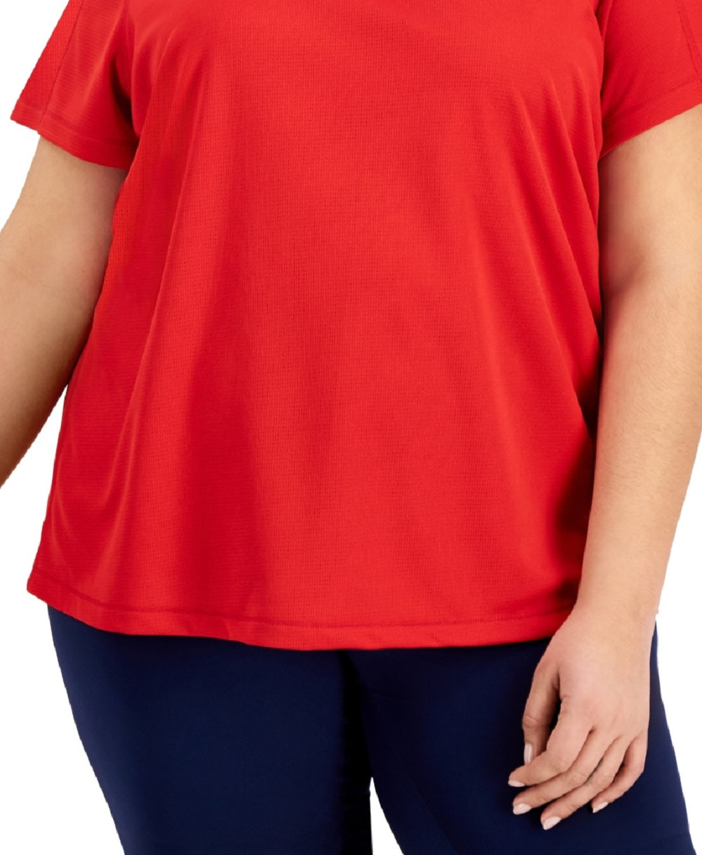 ID Ideology Women's Birdseye Mesh T-Shirt Red Size 1X