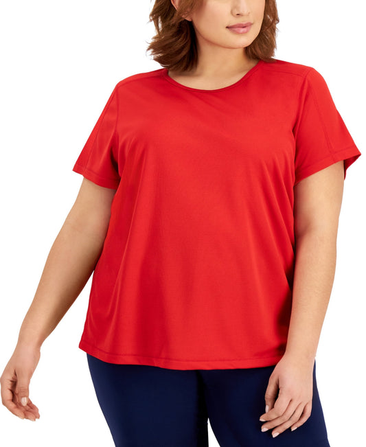 ID Ideology Women's Birdseye Mesh T-Shirt Red Size 1X