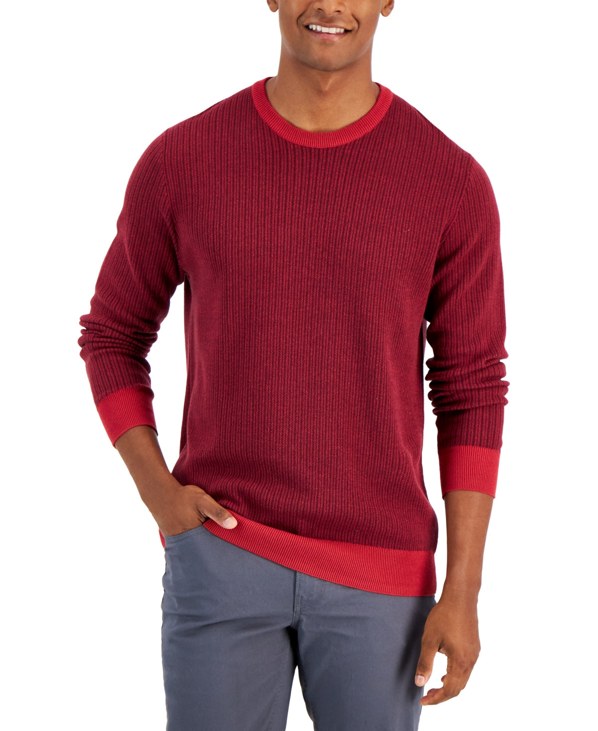 Club Room Men's Two Tone Crewneck Sweater Red Size XX-Large