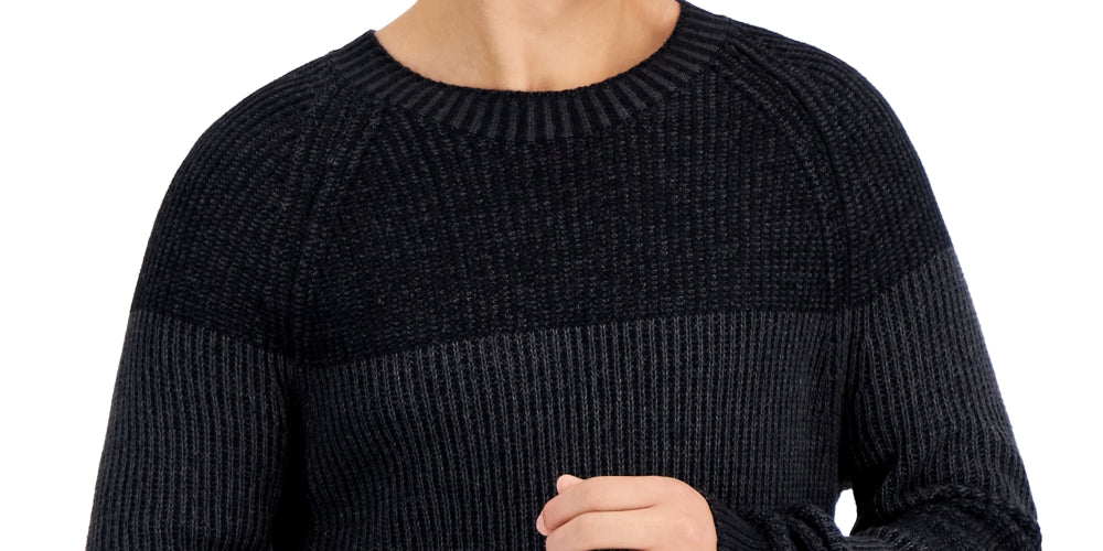 INC International Concepts Men's Plaited Crewneck Sweater Black Size Small