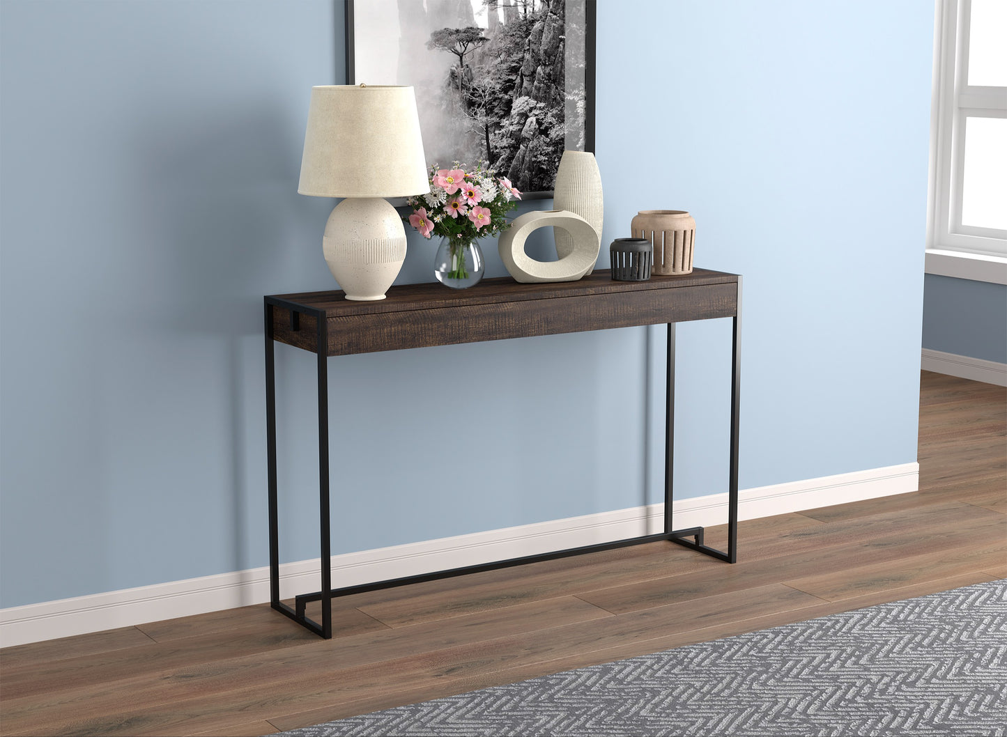 Safdie & Co. Console Table 47L Dark Brown Reclaimed Wood Black Metal