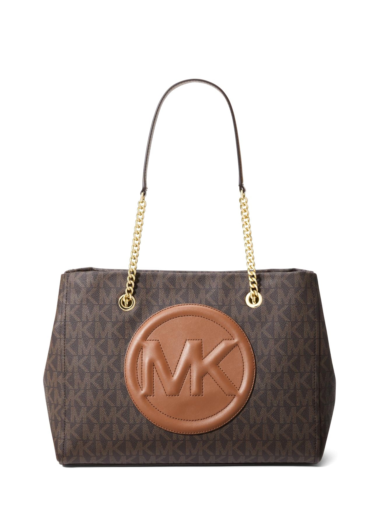 title:Michael Kors Women's Brown & Luggage Brynn Large Logo and Faux Leather Tote Bag;color:Brown / Luggage