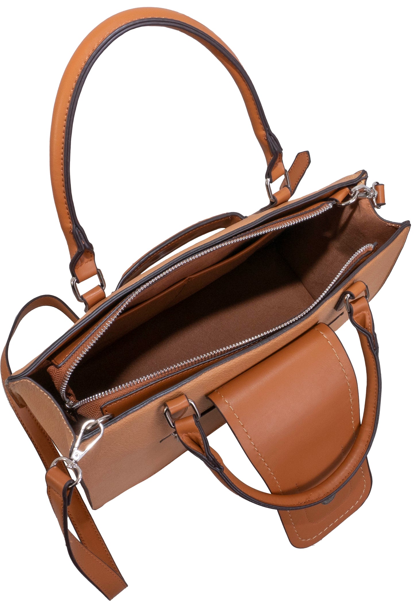 Ellen Tracy Double Handle Top Flap Satchel with Front Flap Detail