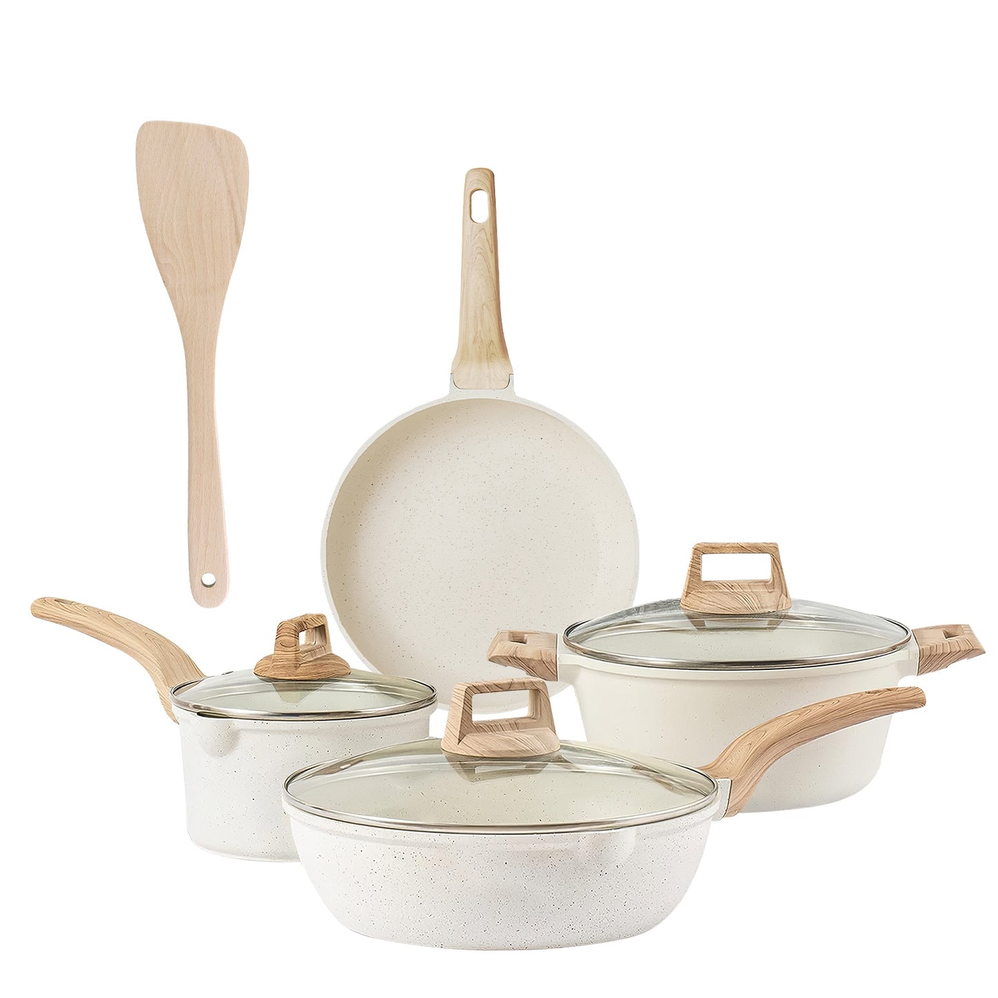 title:NewHome Kitchen Set: White Nonstick Granite, Even Heat, Induction Ready, Dishwasher Safe;color:White