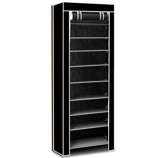 title:10 Tiers DIY Shoe Cabinet Dustproof Easy Assemble Tidy Shoe Rack Non-Woven Fabric Holding 27 Pair Shoes Black;color:Black