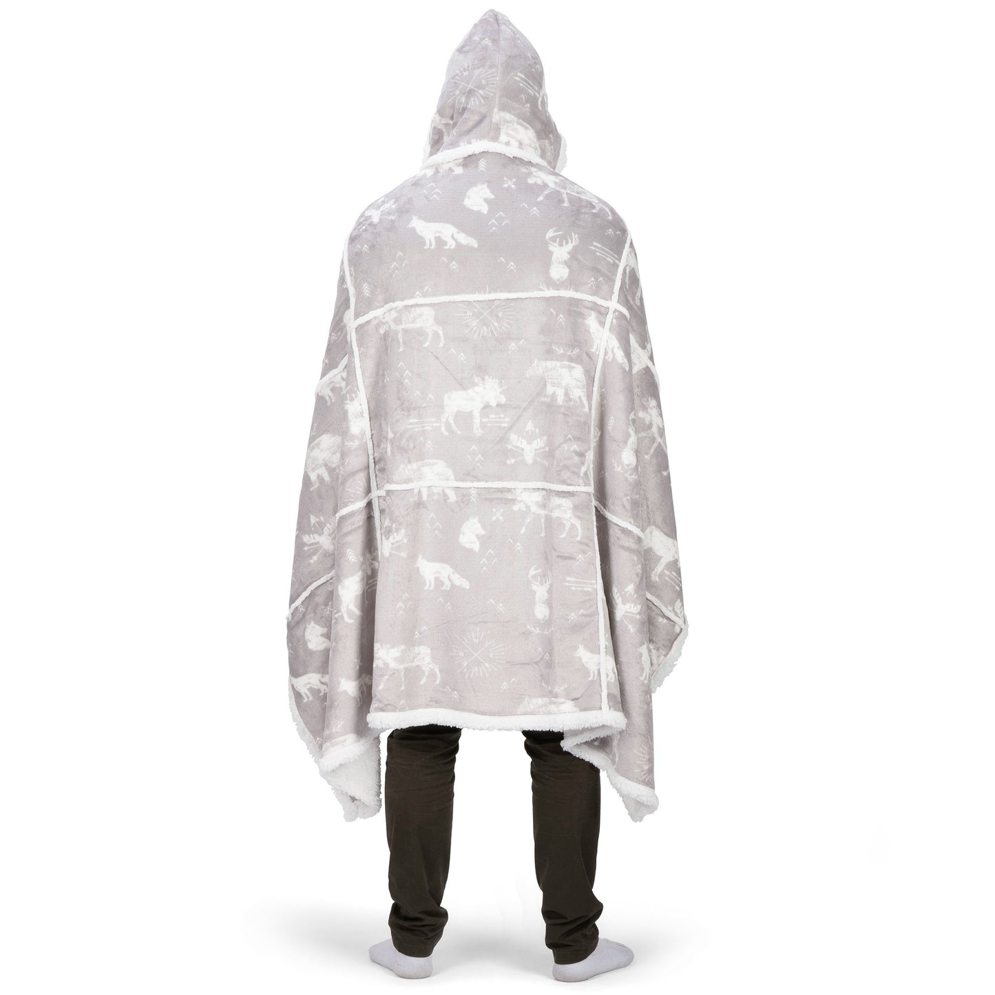 Hooded Throw Printed Flannel Grey Wildlife