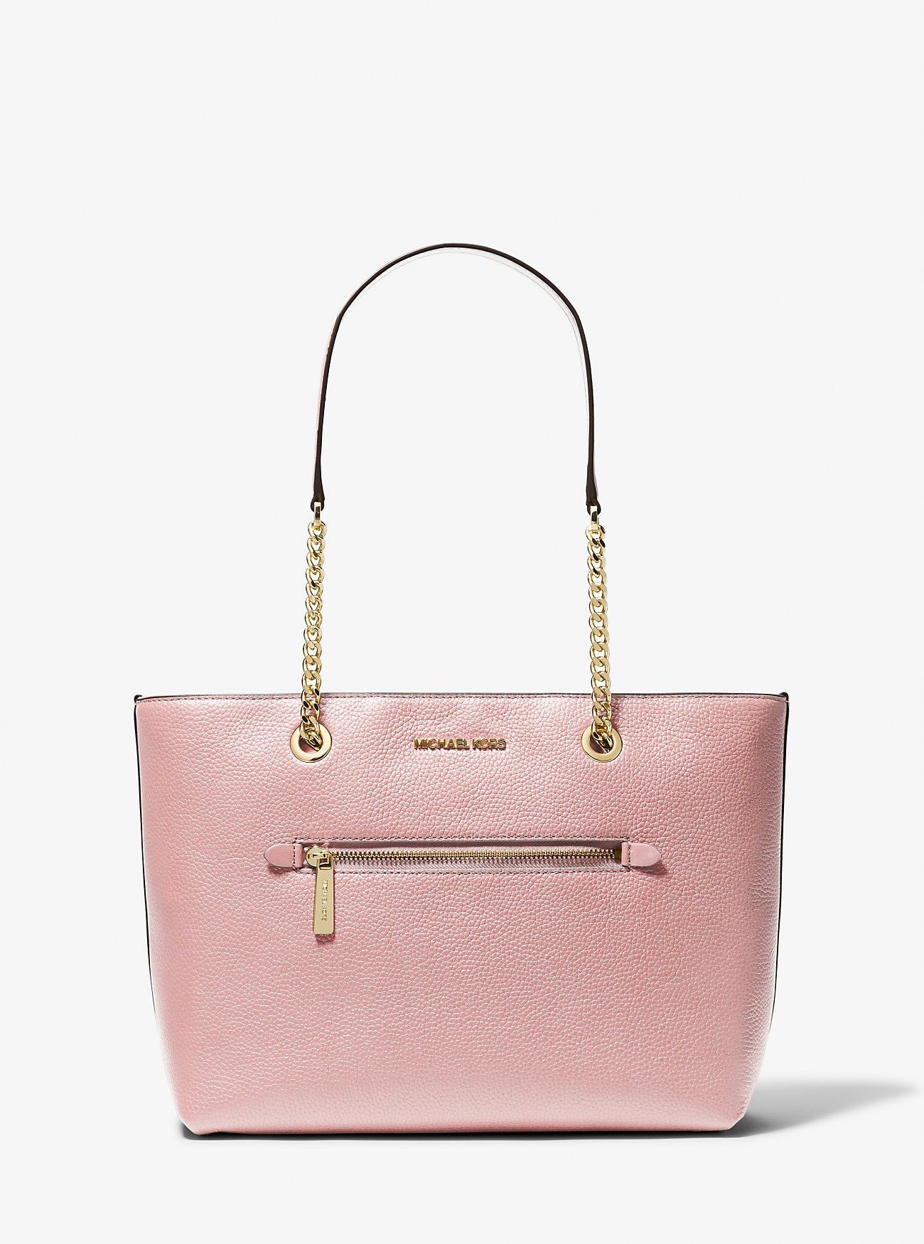 title:Michael Kors Jet Set Medium Pebbled Leather Chain Tote Bag;color:Powder Blush