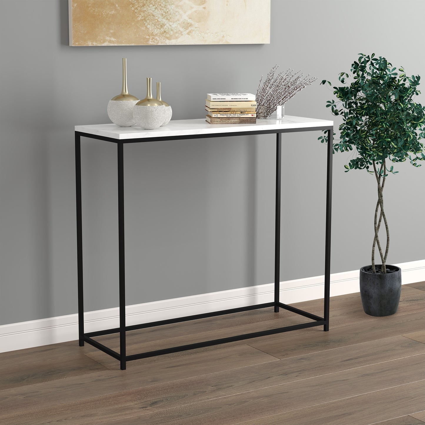 Safdie & Co. Console Table 31L Marble Black Metal