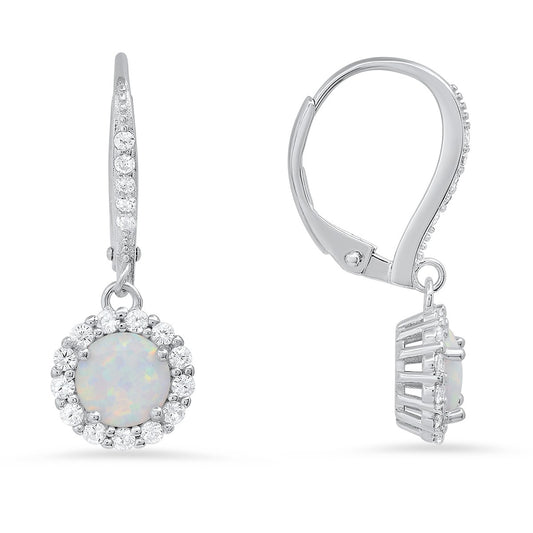 Sterling Silver Opal Halo Leverback Earring - Ruumur