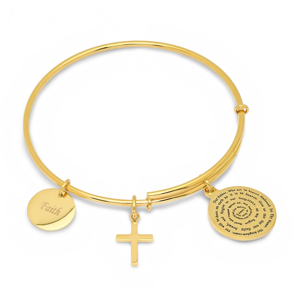 SteelTime SteelTime Women's Stainless Steel Bracelet With Our Father, Faith, And Cross Charms.